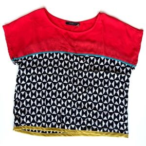 Printed Color-Block Top